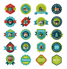 Building badge flat design background set, eps10