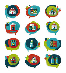 Building speech bubble flat design background set, eps10