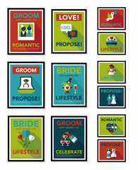 Wedding poster flat design background set, eps10