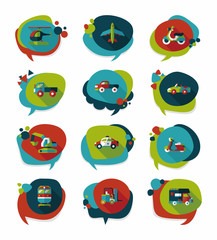 Transportation speech bubble flat design background set, eps10