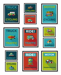 Transportation poster flat design background set, eps10