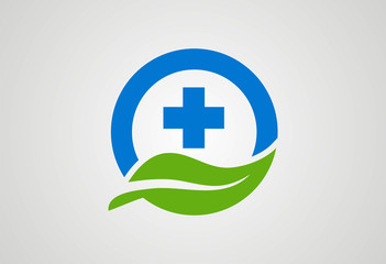 Obraz premium Circle cross medical naturely logo vector