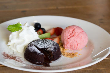 Sweet thai dessert, Choccolate lava with whipped cream,icecream