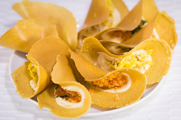 Thai creamy Crispy Pancake with salt and sweet flavor background