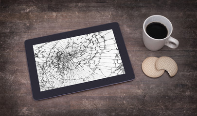 Tablet computer with broken glass