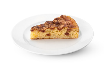 Slice of cake on plate isolated