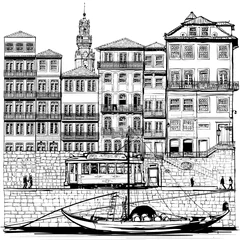 Foto op Canvas Portugal, oud Porto en traditionele boot © Isaxar