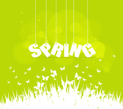 Spring word hanging on a strings