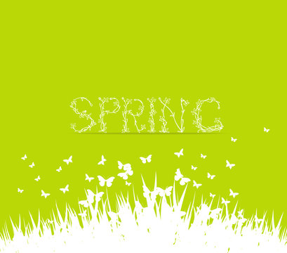Green spring with floral font