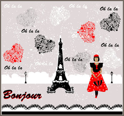 Vector Postcard with France Image. Frenchwoman