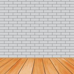 Background with white brick and wooden floor