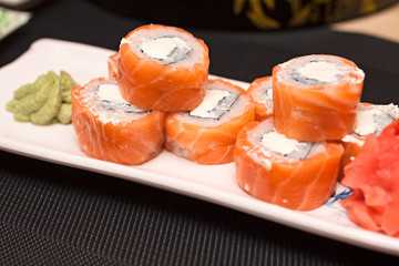 Philadelphia roll on a white plate