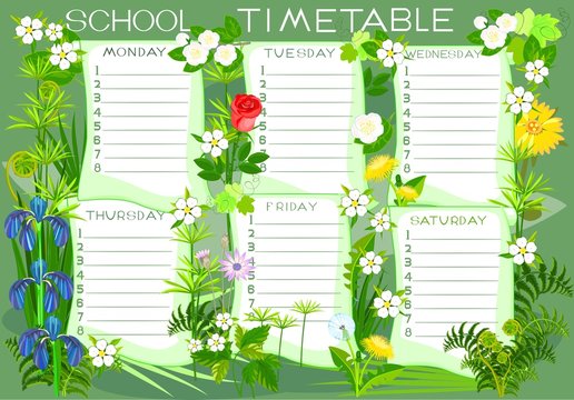 School timetable with flowers