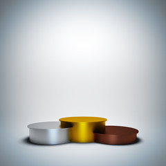 Empty winner podium with gold, silver and bronze place.