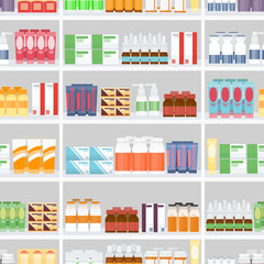 Obraz premium Various Pills and Drugs on Shelves