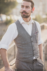 handsome big moustache hipster man