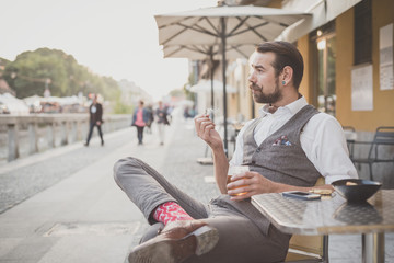 handsome big moustache hipster man