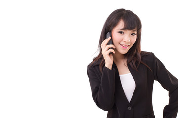 portrait of businesswoman using or talking via smartphone