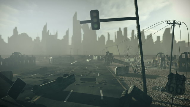 Apocalyptic city with highway