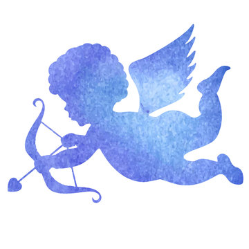 watercolor silhouette of an angel.watercolor painting on white b