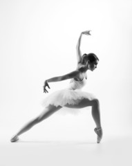 Black and white image of a young beautiful ballet dancer
