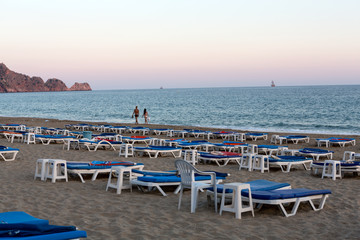 Fototapeta na wymiar Alanya - Late afternoon on Cleopatra Beach. Turkey