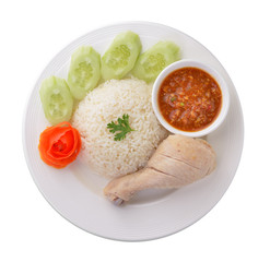 Steam Chicken with Rice on white background