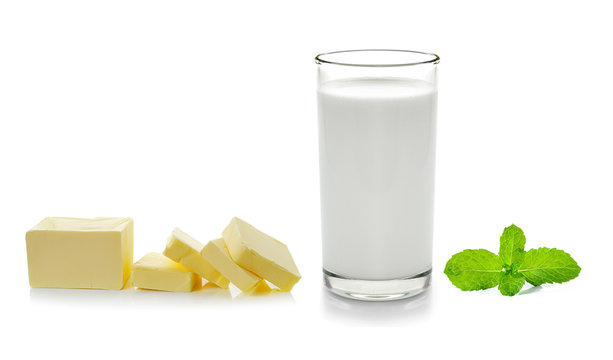 Fresh Butter Mint And Milk Isolated On White Background