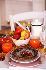 Festive autumn serving table in room