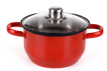 Enamel saucepan isolated on white background