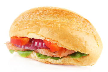 Sandwich with salmon isolated on white