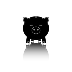 Black moneybox icon with refrection, isolated on white