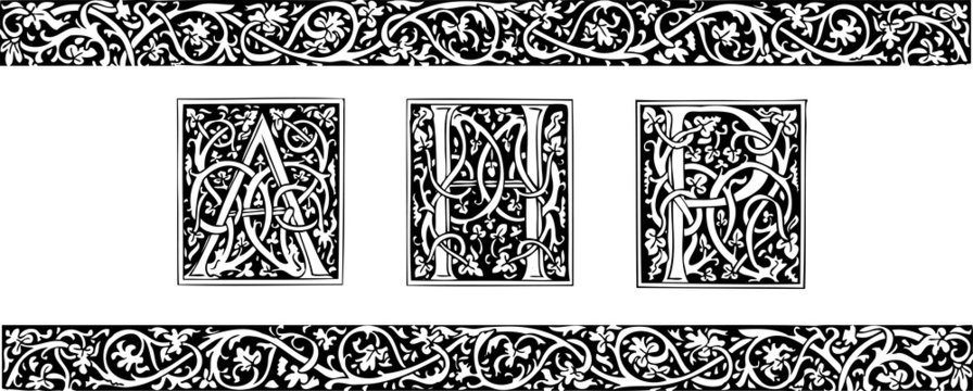 Initials and ornamental border in medieval style