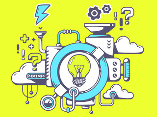 Vector illustration of mechanism to come up with the idea with l
