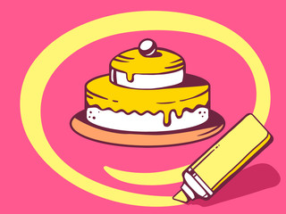 Vector illustration of marker drawing circle around cake on pink