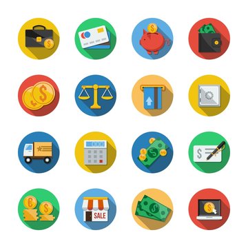 Sixteen Different Icons in a Flat Style
