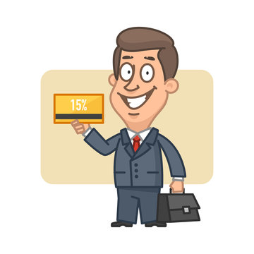 Businessman holding bank card and smiling