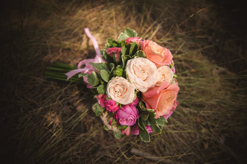 wedding bouquet from different color roses