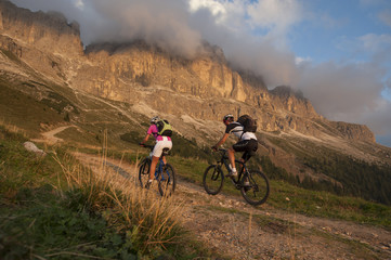 Mountain biker in South Tyrol Dolomites