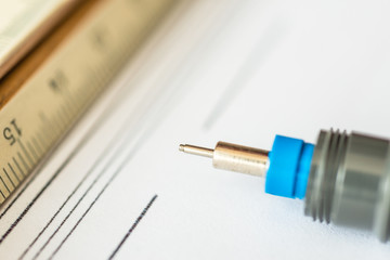 Workplace of engineer, tools for sketching and a drawings.