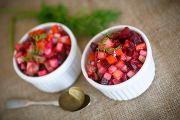 salad of boiled vegetables with beetroot