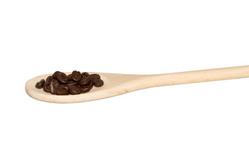 Obraz premium Coffeebeans on a light wooden spoon