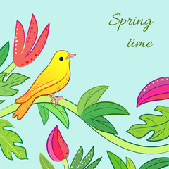 Bright yellow, orange little tropical forest bird