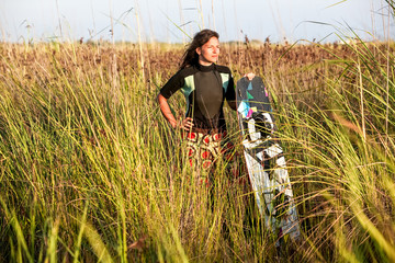 Fototapeta na wymiar Kite Surfing Girl