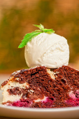 chocolate cake with jam ice cream