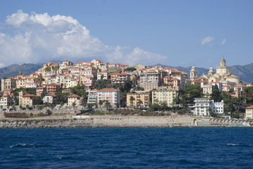 Imperia. Liguria. Panoramic view from the sea of ancient city