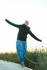 Real Female hairless fight against cancer outdoor
