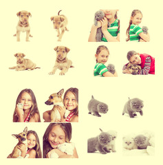 set - a little girl and pets