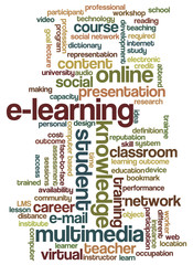 Obraz premium Vector of tag cloud with words related to distance learning