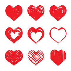 Set of red vector drawing hearts